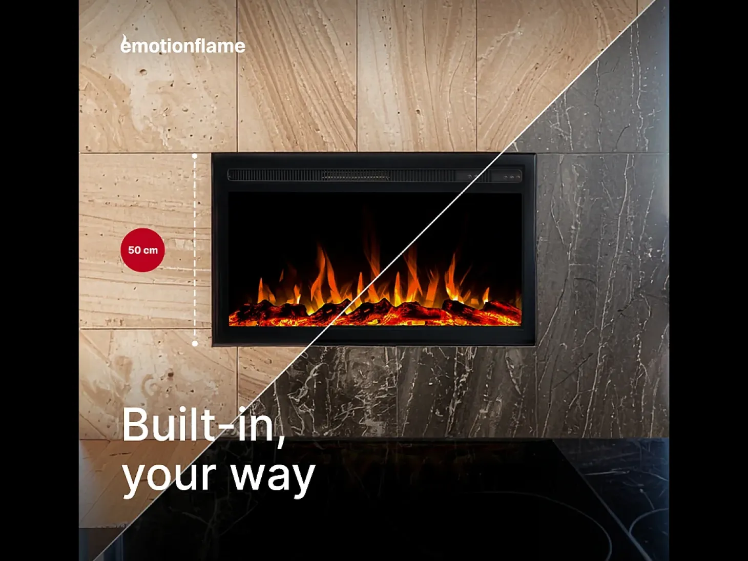 Insert eléctrico INFINITY para chimenea eléctrica - fuego premium - empotrada - 66x14x50 cm - chimenea LED con calefacción 750/1500 W