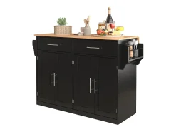 Isla central - 120 x 46 (70) x 91 cm - tablero plegable + ruedas Patas intercambiables - MDF - Negro