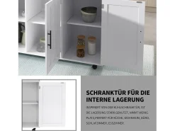 Isla central con ruedas - 129 x 46/71 x 91,5 cm - tapa abatible - con 3 puertas + 2 cajones - MDF - blanco
