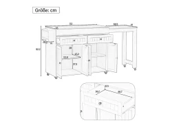 Isla central con ruedas - Isla de cocina extensible con encimera + 2 cajones - MDF - blanco