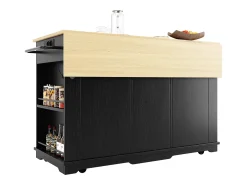 Isla central de cocina - carrito con ruedas y tomas - con plancha extensible - 2 puertas 2 cajones y 2 compartimentos - Negro