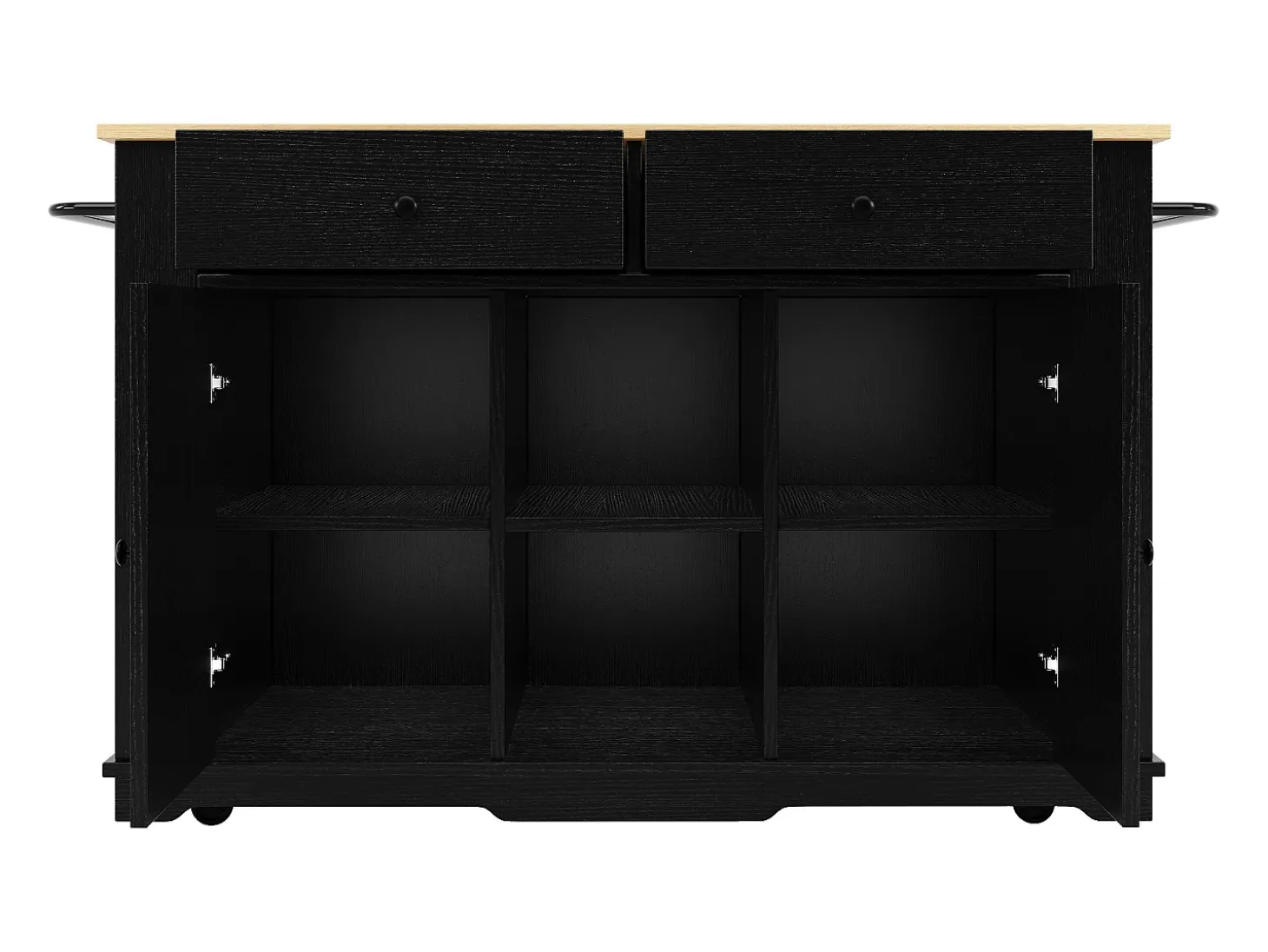 Isla central de cocina - carrito con ruedas y tomas - con plancha extensible - 2 puertas 2 cajones y 2 compartimentos - Negro