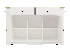 Isla central de cocina - carrito con ruedas y tomas - con plancha extensible - 2 puertas 2 cajones y 2 compartimentos - Blanco