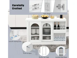 Isla central de cocina - con tabla pivotante deslizante - con puertas de vidrio y espacio de almacenamiento - MDF - Blanco