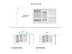 Isla central de cocina - con tabla pivotante deslizante - con puertas de vidrio y espacio de almacenamiento - MDF - Blanco