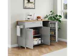 Isla central de cocina - con mostrador plegable - múltiples compartimentos de almacenamiento - Gris