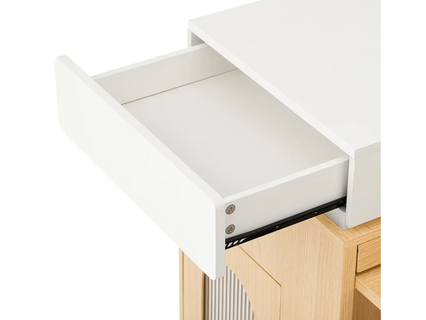 Isla central de cocina - mesa de comedor extensible - con toma de corriente - con ruedas y espacio de almacenamiento - con gancho - Natural