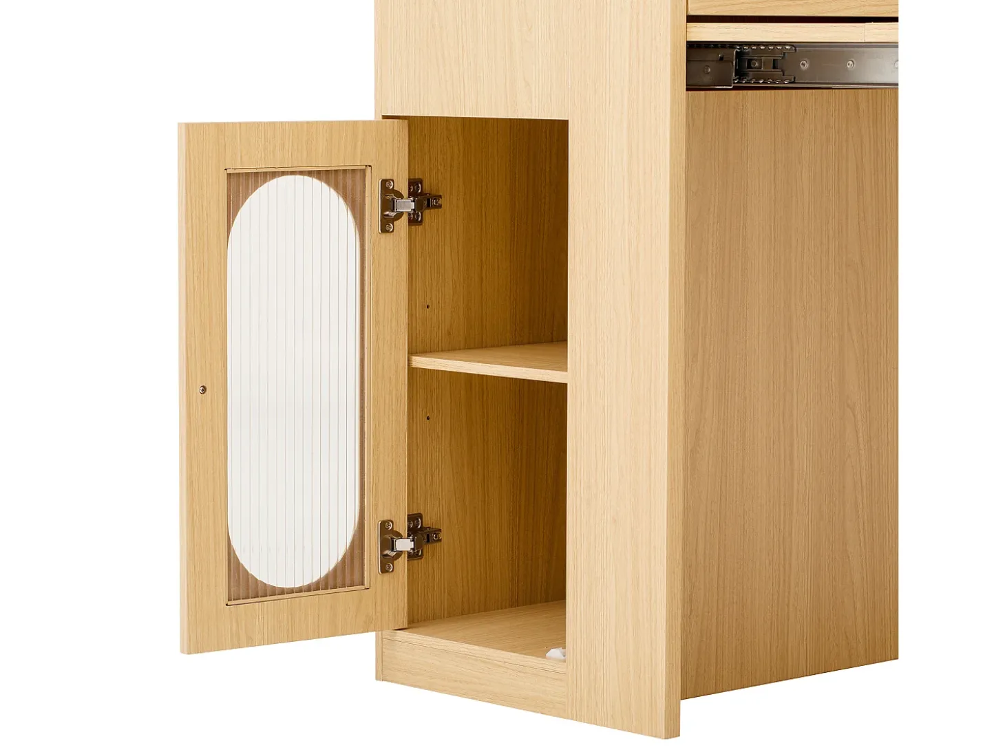 Isla central de cocina - mesa de comedor extensible - con toma de corriente - con ruedas y espacio de almacenamiento - con gancho - Natural