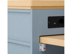 Isla central de cocina - mesa de comedor extensible - con iluminación LED - con toma de corriente - con ruedas y espacio de almacenamiento - Azul