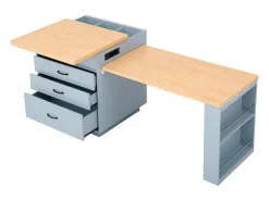 Isla central de cocina - mesa de comedor extensible - con iluminación LED - con toma de corriente - con ruedas y espacio de almacenamiento - Azul