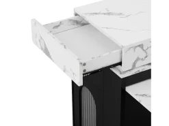 Isla central de cocina - mesa de comedor extensible - con toma de corriente - con ruedas y espacio de almacenamiento - con gancho - Negro + Blanco