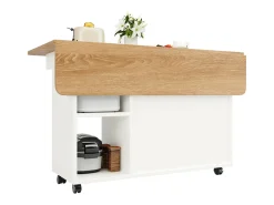 Isla Central de cocina 2 puertas y 3 estantes, con ruedas giratorias, mesa plegable, 120x30/70x79.5 cm, blanco