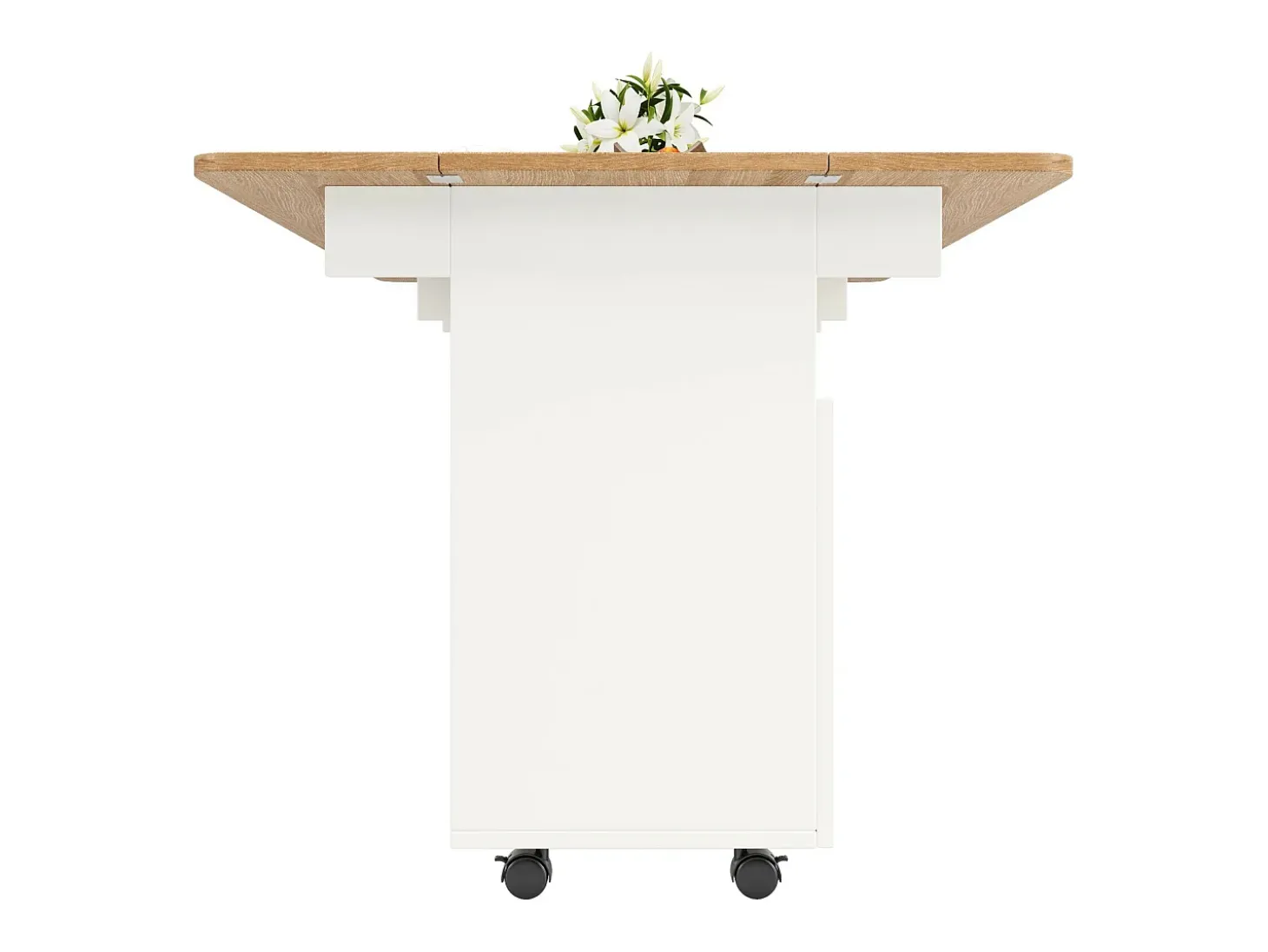 Isla Central de cocina 2 puertas y 3 estantes, con ruedas giratorias, mesa plegable, 120x30/70x79.5 cm, blanco