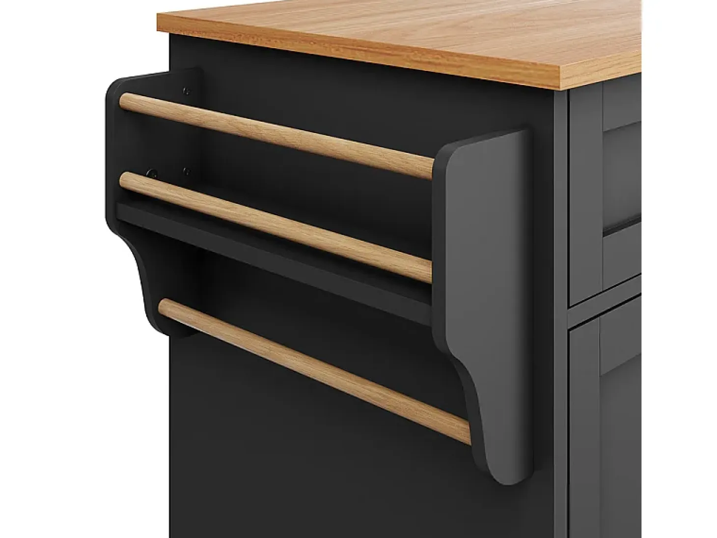 Isla central de cocina con 5 cajones 3 nichos y 1 puerta, con patas fijas y ruedas, 134x46x92cm - Negro