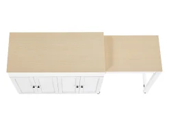 Isla central de cocina con 4 puertas - Tablero extensible - 118(180)x46x94 cm - Blanco + natural