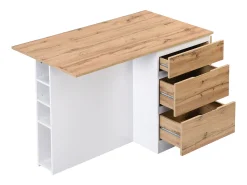 Isla central de cocina con 6 cajones y 4 estantes de MDF - Natural y Blanco - POMARELA