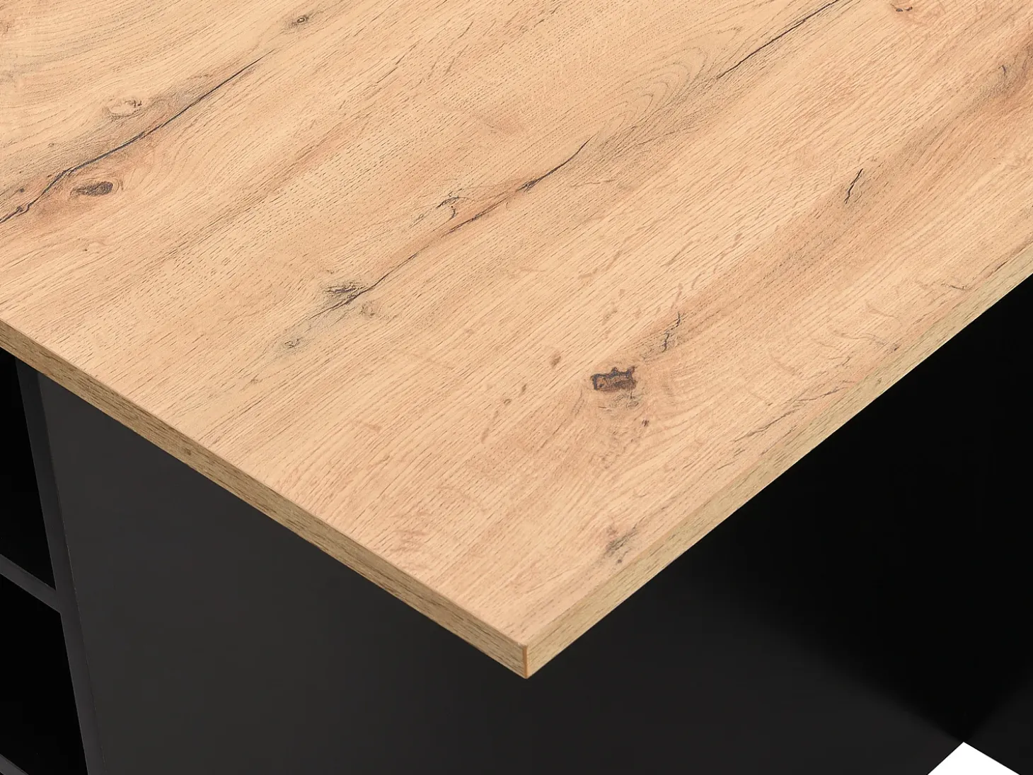 Isla central de cocina con 6 cajones y 4 compartimentos de MDF - Natural y Negro - POMARELA