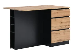 Isla central de cocina con 6 cajones y 4 compartimentos de MDF - Natural y Negro - POMARELA