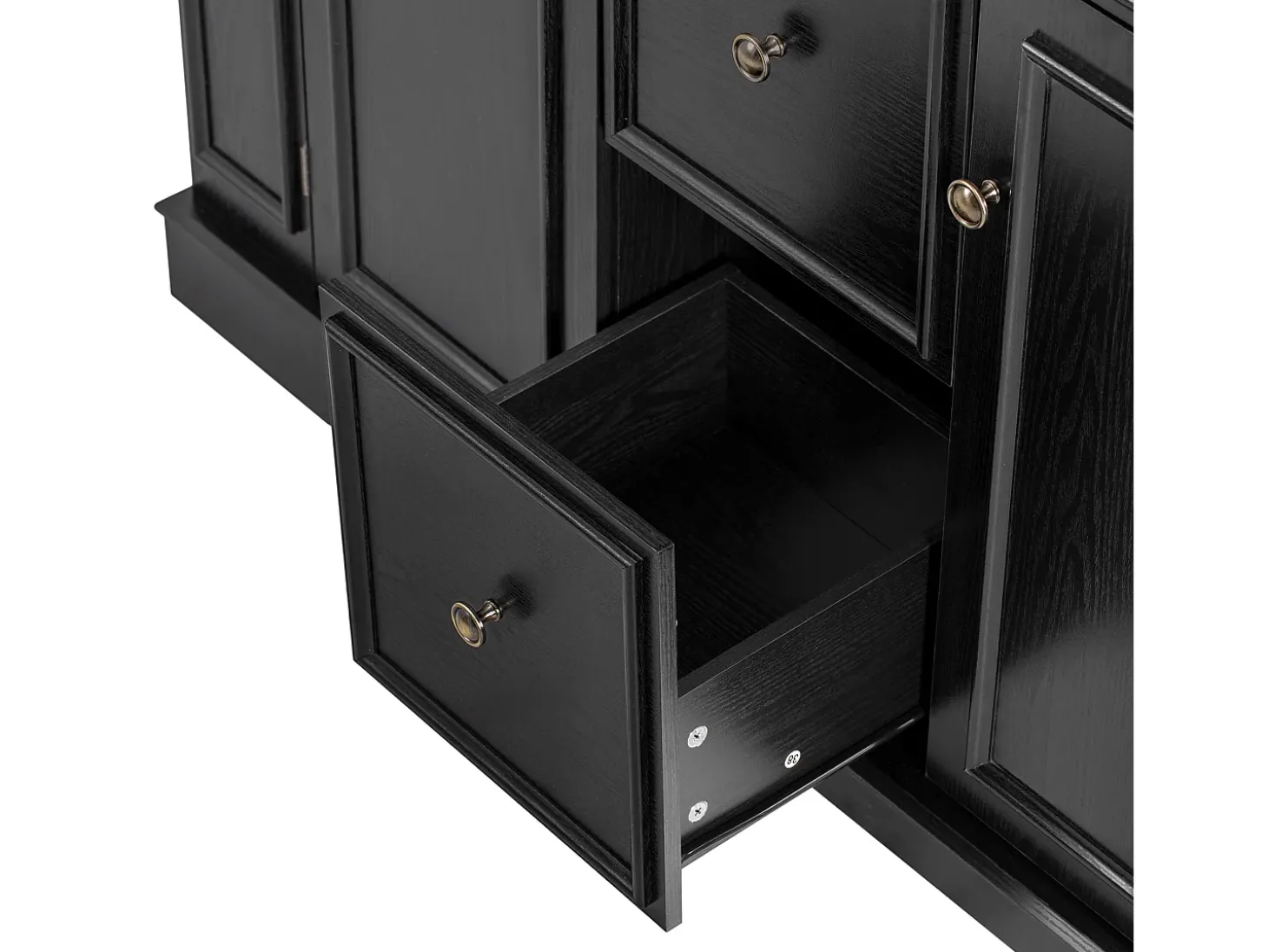 Isla central de cocina 130,5x40x92cm - tablero plegable - con toma de corriente - con 2 puertas y 5 cajones - negro