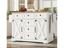 Isla central extensible - 147 x 44/70 x 93 cm - mueble móvil con 6 cajones + 2 puertas - MDF + metal - blanco