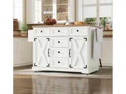 Isla central extensible - 147 x 44/70 x 93 cm - mueble móvil con 6 cajones + 2 puertas - MDF + metal - blanco