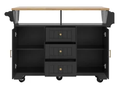 Isla central extensible con ruedas - 120 x 40/60/80 x 95 cm - con 2 puertas + 3 cajones - MDF + Metal - negro