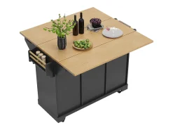 Isla central extensible con ruedas - 120 x 40/60/80 x 95 cm - con 2 puertas + 3 cajones - MDF + Metal - negro