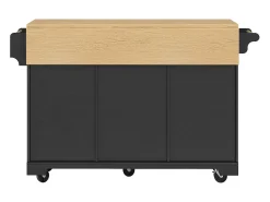 Isla central extensible con ruedas - 120 x 40/60/80 x 95 cm - con 2 puertas + 3 cajones - MDF + Metal - negro