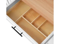 Isla central móvil con mesa plegable, 3 puertas y 2 cajones de almacenamiento - Blanco