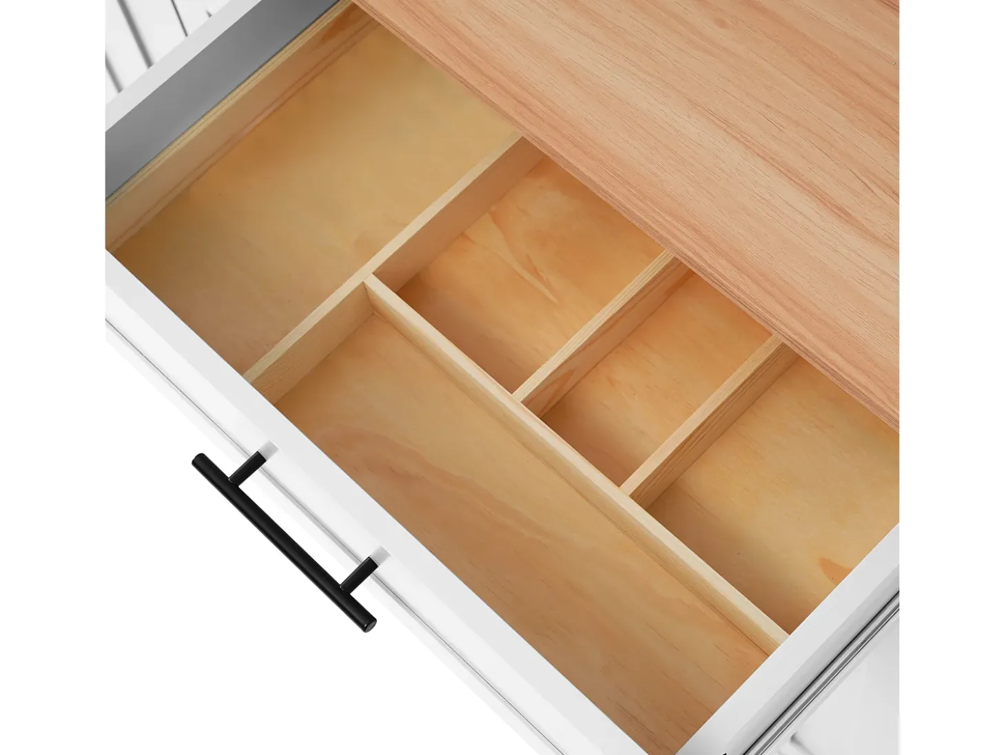 Isla central móvil con mesa plegable, 3 puertas y 2 cajones de almacenamiento - Blanco