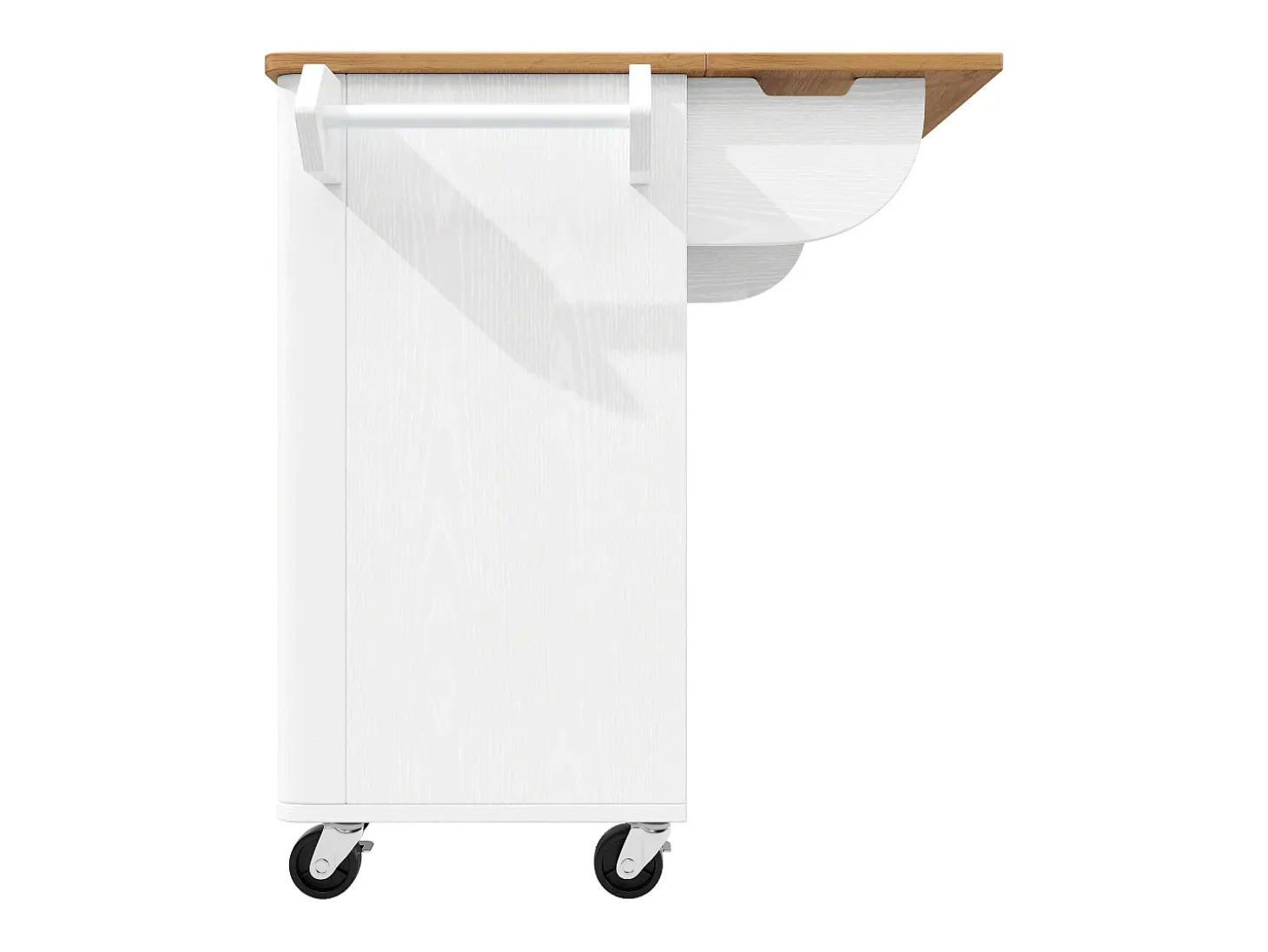 Isla central móvil con tablero de madera veteada, 3 puertas texturizadas y especiero - blanco