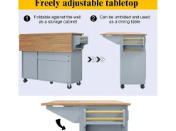 Isla de cocina - 110 x 45-75 x 92 cm - carrito de servicio extraíble - con 5 cajones + 2 puertas - MDF - azul