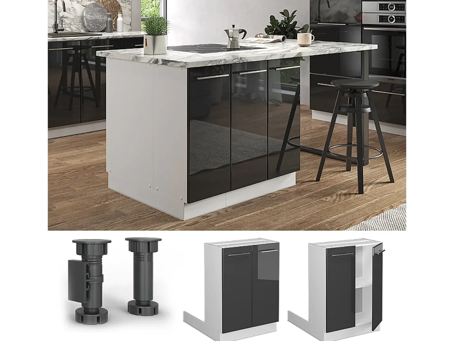Isla de cocina antracita alto brillo 60x30x82 fame-line