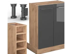 Isla de cocina antracita brillo intenso/roble dorado eléctrico 90x60x82 fame-line
