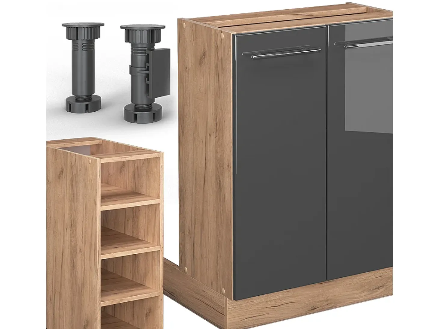 Isla de cocina antracita brillo intenso/roble dorado eléctrico 90x60x82 fame-line