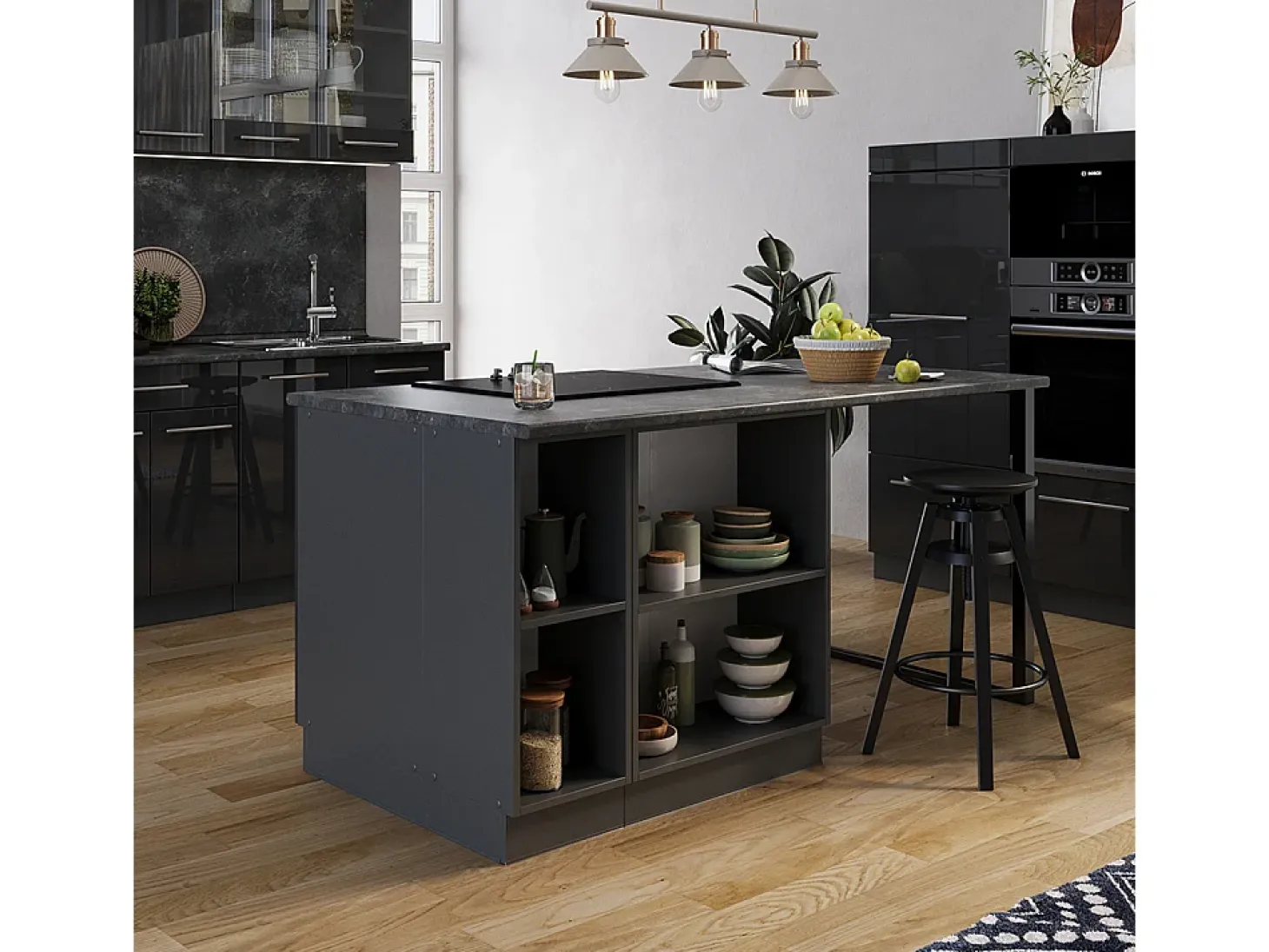 Isla de cocina antracita alto brillo 90x60x82 fame-line