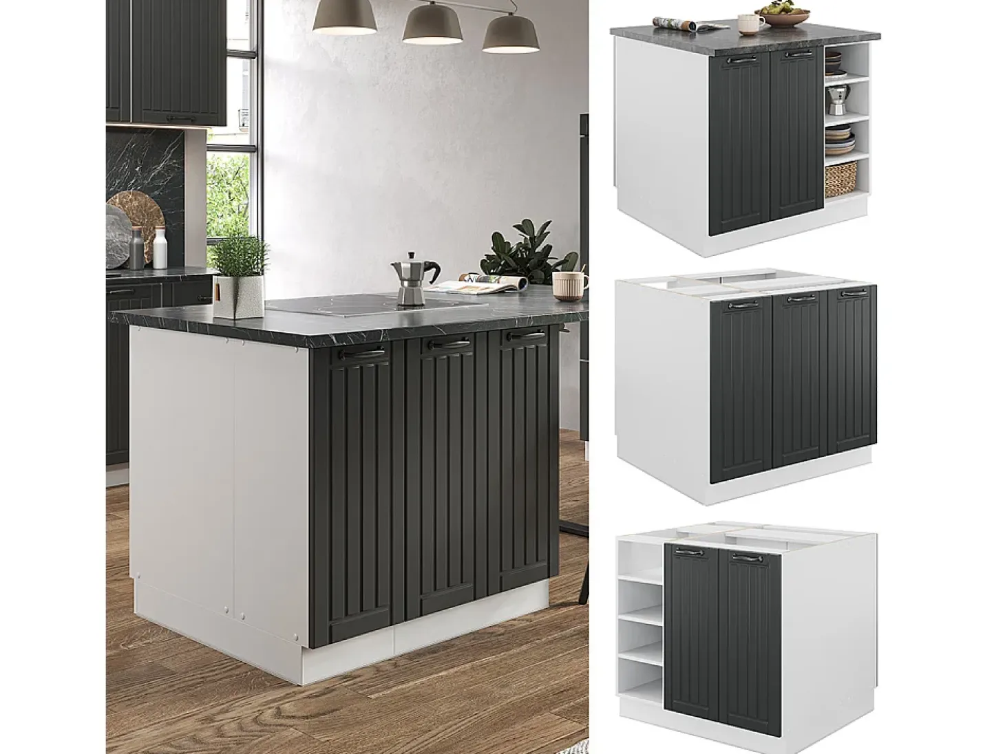 Isla de cocina antracita casa de campo/blanco 90x60x82 fame-line