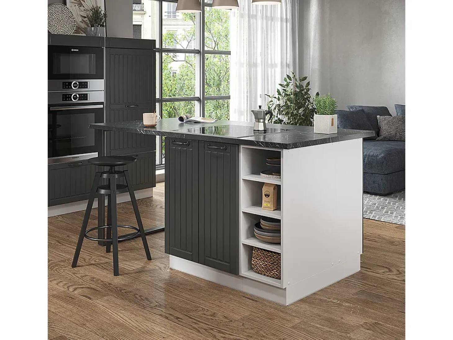 Isla de cocina antracita casa de campo/blanco 90x60x82 fame-line