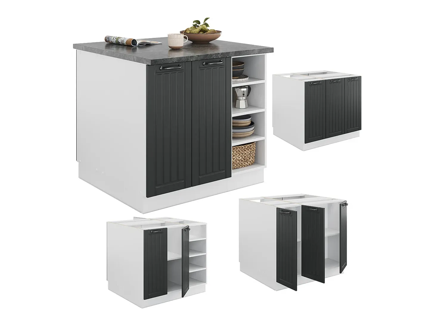 Isla de cocina antracita casa de campo/blanco 90x60x82 fame-line