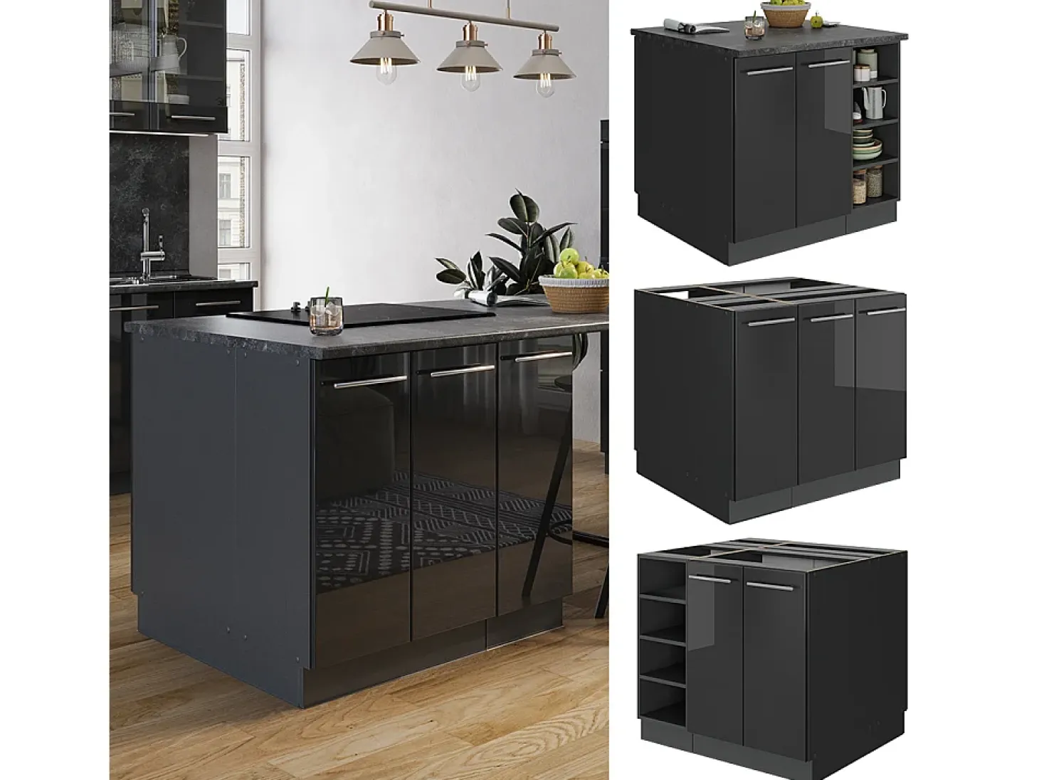 Isla de cocina antracita alto brillo 90x60x82 fame-line