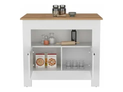 Isla de cocina Arlet en melamina con 2 puertas y 3 estantes , Blanco / Macadamia , 89.9 cm X 103 cm X 70 cm