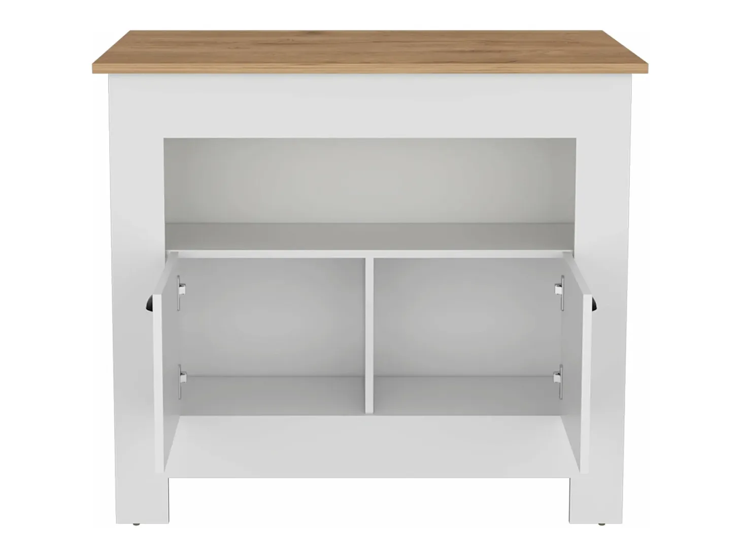 Isla de cocina Arlet en melamina con 2 puertas y 3 estantes , Blanco / Macadamia , 89.9 cm X 103 cm X 70 cm