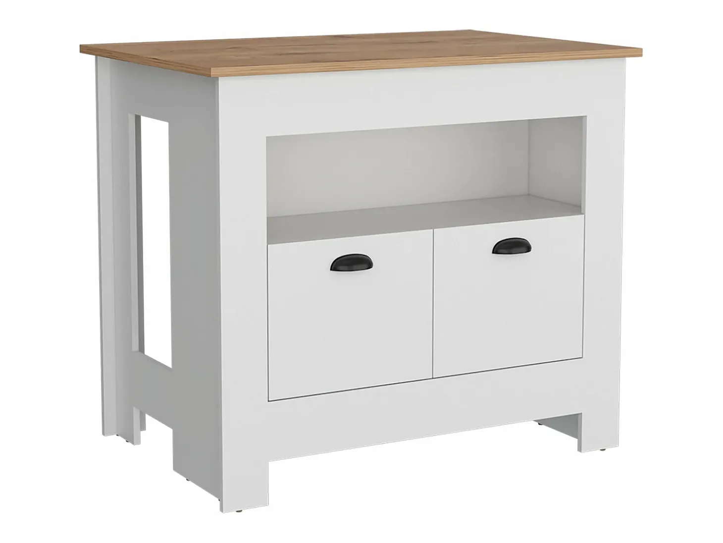 Isla de cocina Arlet en melamina con 2 puertas y 3 estantes , Blanco / Macadamia , 89.9 cm X 103 cm X 70 cm
