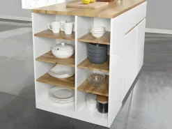 Isla de cocina atemporal - MDF - 130 cm de largo - Blanco y Natural - MEILI