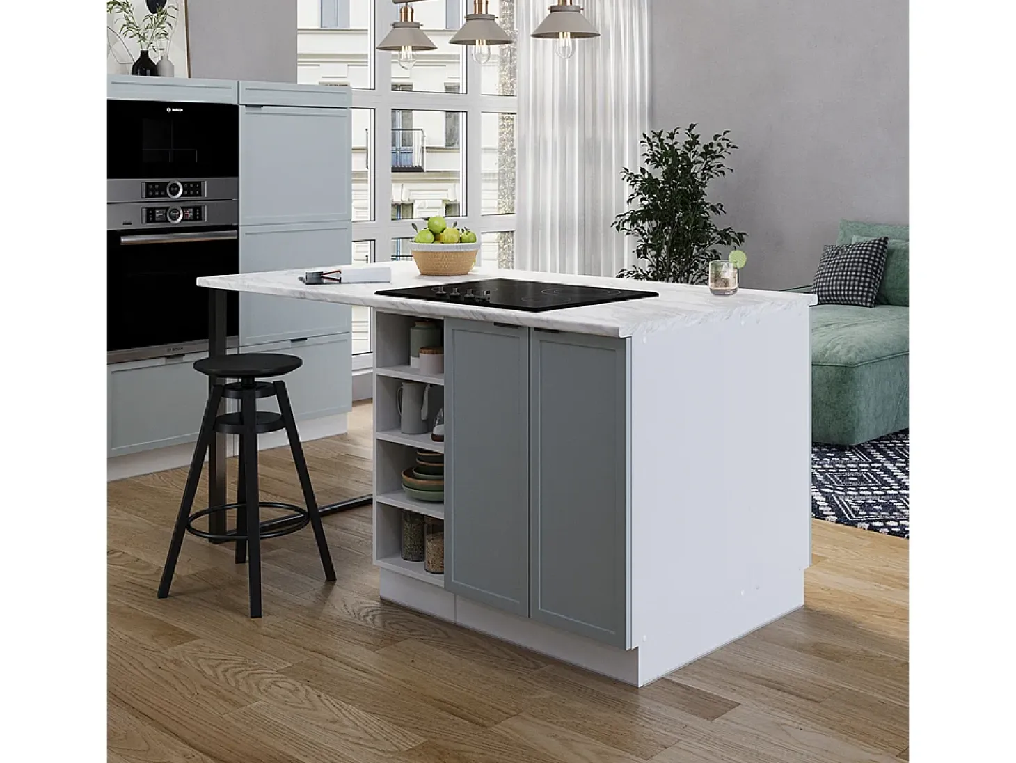 Isla de cocina azul claro-gris 90x60x82 fame-line
