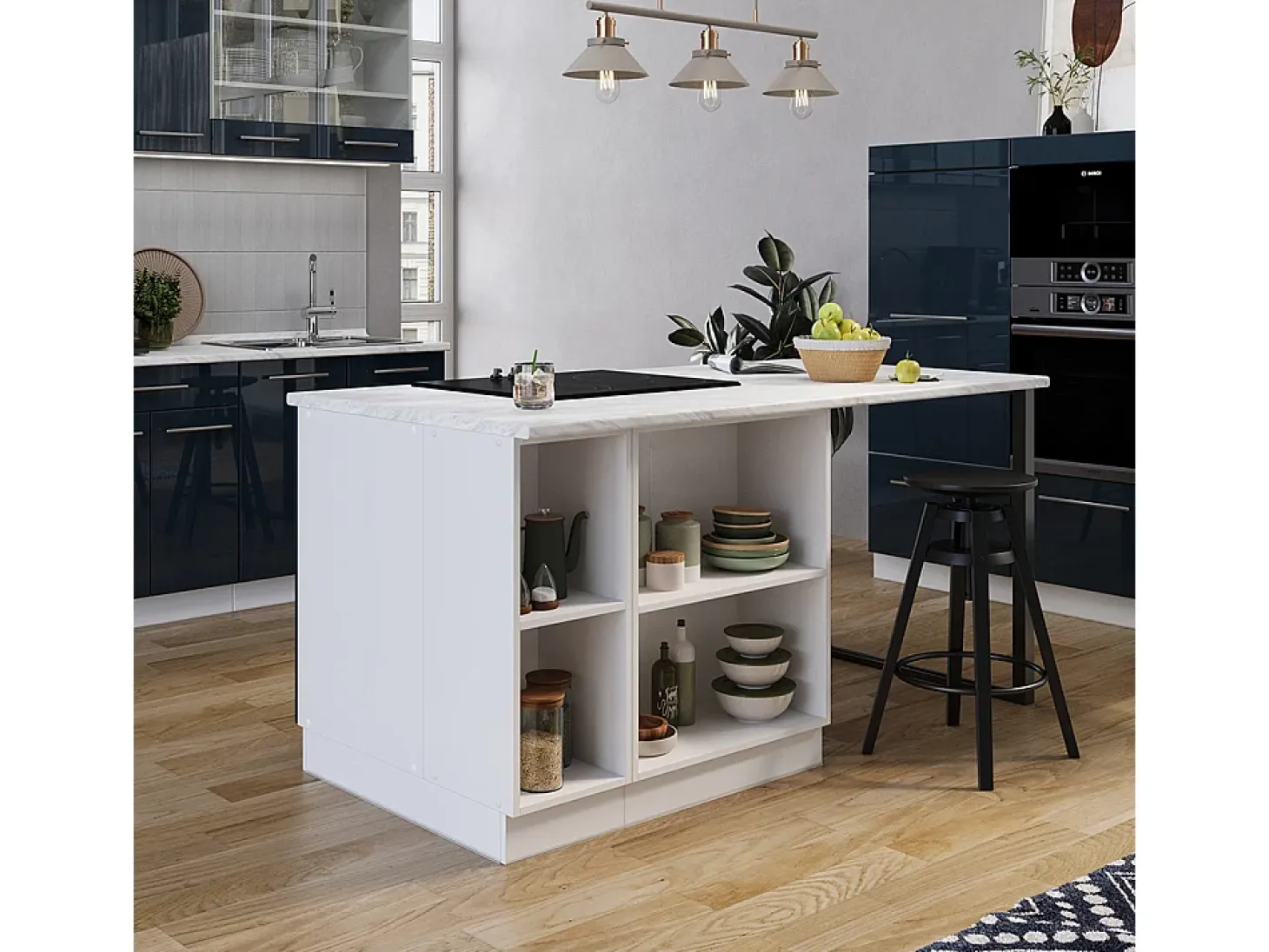Isla de cocina azul oscuro alto brillo 90x60x82 fame-line