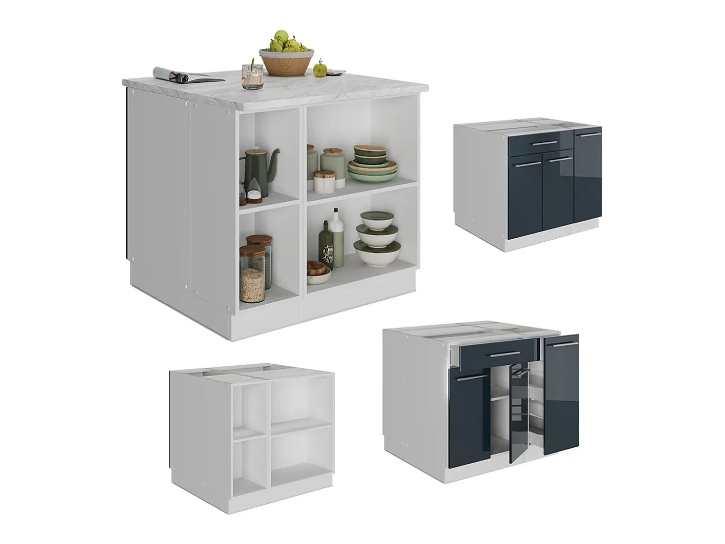 Isla de cocina azul oscuro alto brillo 90x60x82 fame-line