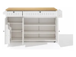 Isla de cocina blanca - Carrito de cocina con 2 cajones y 3 puertas - Especiero y toallero