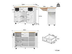 Isla de cocina blanca - Carrito de cocina con 2 cajones y 4 puertas - Especiero y toallero