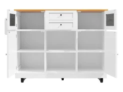 Isla de cocina blanca - Carrito de cocina con 2 cajones y 4 puertas - Especiero y toallero